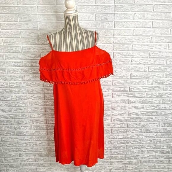 L Love Orange Pom Pom Fringe Cold Shoulder Dress Size 1XL - Picture 1 of 6